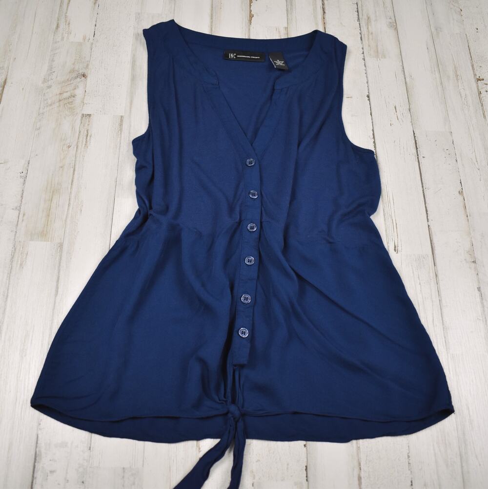 INC Sleeveless Tank Top Women's Small Shirt Navy Blue Rayon Western Cowgirl S